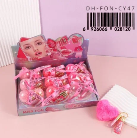 C*9 BRILLO LABIAL GLITTER CON LLAVERO POMPON MISS FON