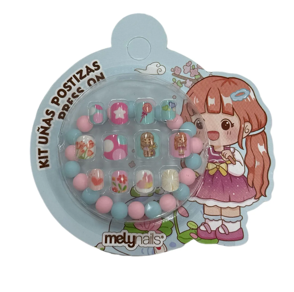 P*12 KIT UNAS POSTIZAS PARA NINA CON PULSERA MELY